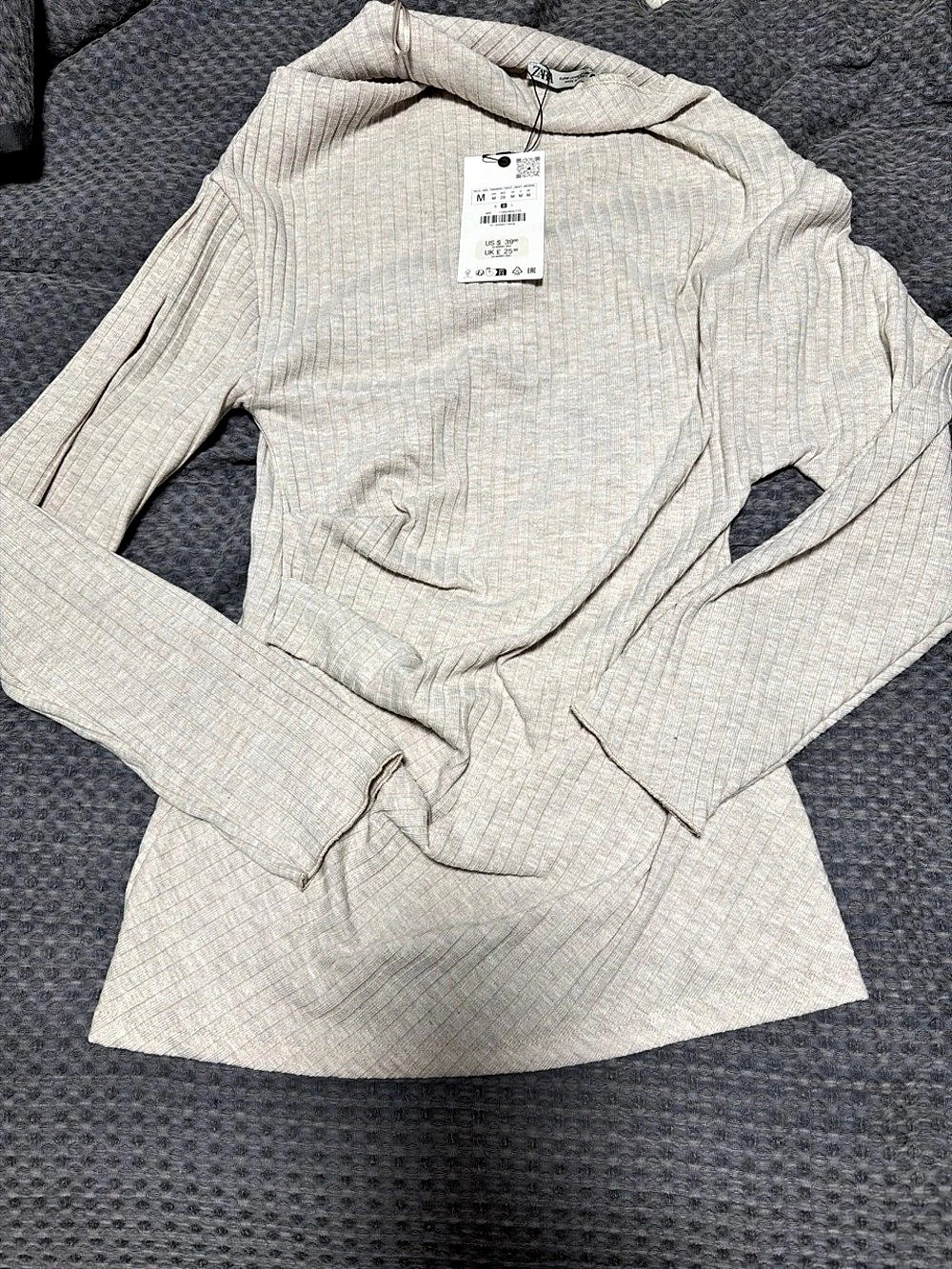 Zara Asymmetric Ribbed Top Tunic in Cream Size Medium